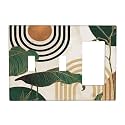 Mid Century Green Boho Sun Leaf 3 Gang 2 Toggle 1 Decorator/GFCI Combination Light Switch Cover Decorative Triple Combo Switch Face Wall Plate Room Decor