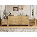 Mid-Century Modern Dresser and Nightstand Sets 3 Piece, Natural Oak