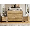 Mid-Century Modern Dresser and Nightstand Sets 3 Piece, Natural Oak