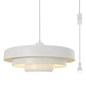 Mid Century Modern Large Oversized Plug in Pendant Light Fixture 17.7" Vintage Ceiling Hanging Lamp with 3-Layer Metal Shade Hanging Lights with Plug in Cord for Kitchen Island