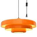Mid-Century Modern Plug-in Pendant Light, 19.7" Large Metal Shade, E26 Socket, Adjustable Hanging Wire, Easy Install Swag Light for Living Room, Dining Room, Kitchen, Bedroom