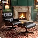 Mid Century Modern Top Grain Leather Chaise Lounge Chair &amp; Ottoman