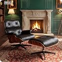 Mid Century Modern Top Grain Leather Chaise Lounge Chair &amp; Ottoman