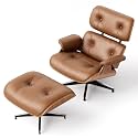 Mid Century Modern Top Grain Leather Chaise Lounge Chair & Ottoman