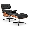 Mid Century Modern Top PU Leather Chaise Lounge Chair & Ottoman