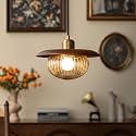 Mid Century Pendant Light Walnut Brass Ribbed