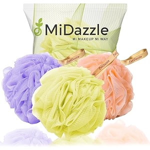 midazzle luxury bathing loofah for shower  shower loofahsponge body scrubber for men amp women  exfoliating sponge for deep cleansing dead skin removal rich foam amp smooth skin  pack of 3