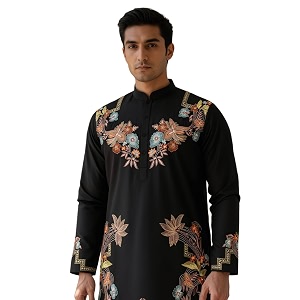 Midnight Regal Embroidered Kurta Set with Polo