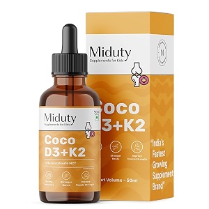 miduty coco d3  k2 vitamin d3 drops for babies amp kids  600 iu d3 with mk-7 k2  cholecalciferol  mk-7 for stronger bones teeth joints amp immunity  50 ml