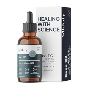 miduty coco d3  k2  cholecalciferol vitamin d3 drops 600 iu with mk-7  support strong bones muscles amp joints - more calcium absorption  women amp men  50 ml