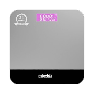 mievida fit f9 digital body weight scale - large backlight lcd 6mm tempered glass strain gauge sensor low battery amp room temperature indicator weight check machine