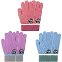 MIG4U 3 Pairs Kids Winter Magic Gloves for Boys and Girls, Warm Knit Children Cold Weather Glove Napping Liner
