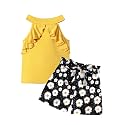 MIGU Girls Clothes Summer Halter Neck Ruffle Sleeveless Top Fashion Cute Floral Belt Shorts Two Piece Outfit Set Size 6-12