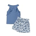 MIGU Girls Clothes Summer Halter Neck Ruffle Sleeveless Top Fashion Cute Floral Belt Shorts Two Piece Outfit Set Size 6-12