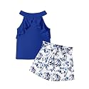 MIGU Girls Clothes Summer Halter Neck Ruffle Sleeveless Top Fashion Cute Floral Belt Shorts Two Piece Outfit Set Size 6-12
