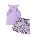 MIGU Girls Clothes Summer Halter Neck Ruffle Sleeveless Top Fashion Cute Floral Belt Shorts Two Piece Outfit Set Size 6-12