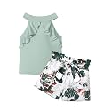 MIGU Girls Clothes Summer Halter Neck Ruffle Sleeveless Top Fashion Cute Floral Belt Shorts Two Piece Outfit Set Size 6-12