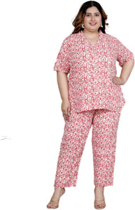 mihika fashion women night suit set pink printed
