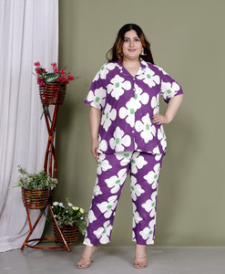 mihika fashion women night suit set purple printed