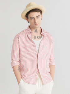 Mihit Lifestyle Men Striped Casual Pink Shirt