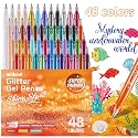 miikoul Jumbo Glitter Gel Pens, 48 Pack 1.0mm Fine Tip Large Capacity Colored Drawing Pens Sparkly Metallic Shimmer Paint Pen Water-Based Ink for Adults Coloring Diy Craft Making Dooding Scrapbooking