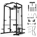 Mikolo F4 2.0 Power Cage with Dual-Track Smooth Pulley System, 1200LBS Power Rack with Leg Hold-Down for Heavy LAT Pulldowns