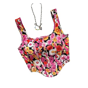mikuchiku Womens Floral Corset Tank Top Printed