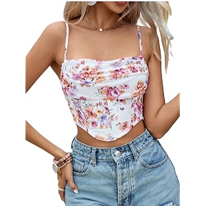 mikuchiku Womens Floral Corset Tank Top Printed