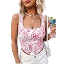 mikuchiku Women39s Floral Corset Tank Top Printed