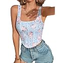 mikuchiku Women39s Floral Corset Tank Top Printed