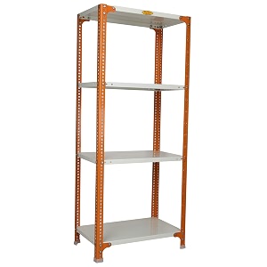 mil-nil prime crc sheet 4 shelf multipurpose slotted angle rack 60 x 24 x 15 inch orange-ivory powder coating 16 gauge angles