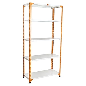 mil-nil prime crc sheet 5 shelf multipurpose storage unit 72 x 36 x 15 inch 20 gauge ivory-orange powder coated 14 gauge angles