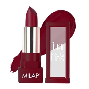 milap matte lipstick  highly pigmented long wearing matte lipstick  intense amp opaque finish  lightweight with full coverage  42 gm shade - crimson
