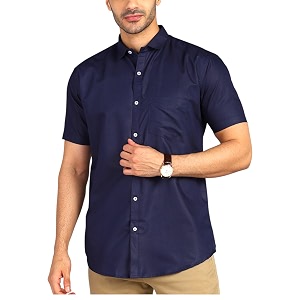 MILDIN Mens Cotton Blend Solid Shirt with