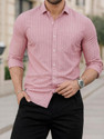 MILDIN Men Striped Casual Pink Shirt