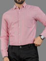 MILDIN Men Striped Formal Pink Shirt