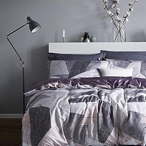 mildly 100 long staple cotton duvet cover set 3pcs purple geometric marble textured pattern printed comforter cover set
