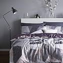 MILDLY 100% Long Staple Cotton Duvet Cover Set, 3pcs Purple Geometric Marble Textured Pattern Printed Comforter Cover Set