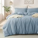 MILDLY Duvet Cover Queen Ultra Soft Comforter Cover Set 3pcs, Haze Blue
