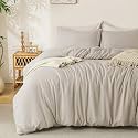 MILDLY Duvet Cover Queen Ultra Soft Comforter Cover Set 3pcs, Linen Grey