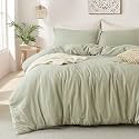 MILDLY Super Soft Duvet Cover - 100% Washed Microfiber October Mist Sage Comforter Cover Set 3 Pieces with Zipper Closure &amp; Corner Ties (No Comforter)