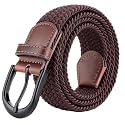 Mile High Life | Braided Stretch Elastic Belts | Pin Oval Solid Black Belt Buckle | PU Loop End Tip Men/Women/Junior Belt