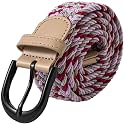 Mile High Life | Braided Stretch Elastic Belts | Pin Oval Solid Black Belt Buckle | PU Loop End Tip Men/Women/Junior Belt