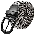Mile High Life | Braided Stretch Elastic Belts | Pin Oval Solid Black Belt Buckle | PU Loop End Tip Men/Women/Junior Belt