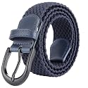 Mile High Life | Braided Stretch Elastic Belts | Pin Oval Solid Black Belt Buckle | PU Loop End Tip Men/Women/Junior Belt