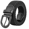 Mile High Life | Braided Stretch Elastic Belts | Pin Oval Solid Black Belt Buckle | PU Loop End Tip Men/Women/Junior Belt