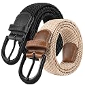 Mile High Life | Braided Stretch Elastic Belts | Pin Oval Solid Black Belt Buckle | PU Loop End Tip Men/Women/Junior Belt