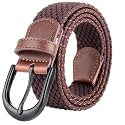 Mile High Life | Braided Stretch Elastic Belts | Pin Oval Solid Black Belt Buckle | PU Loop End Tip Men/Women/Junior Belt