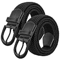 Mile High Life | Braided Stretch Elastic Belts | Pin Oval Solid Black Belt Buckle | PU Loop End Tip Men/Women/Junior Belt