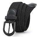Mile High Life | Braided Stretch Elastic Belts | Pin Oval Solid Black Belt Buckle | PU Loop End Tip Men/Women/Junior Belt